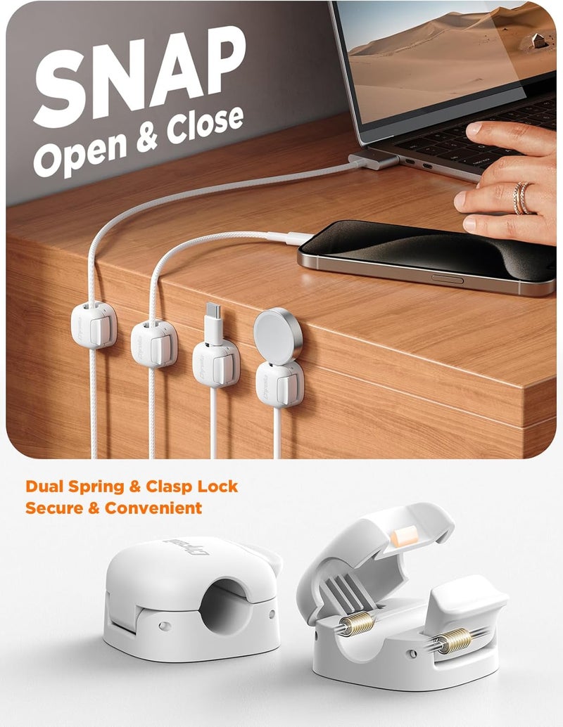 Chfeila 12Pack Cord Organizer, Compact Dual Spring & Clasp Lock Cable Management Clips, Adhesive Phone Charger Keeper, Wire Holder for Nightstand/Car, Home Office Desk Accessories Decor Essentials - Image 2